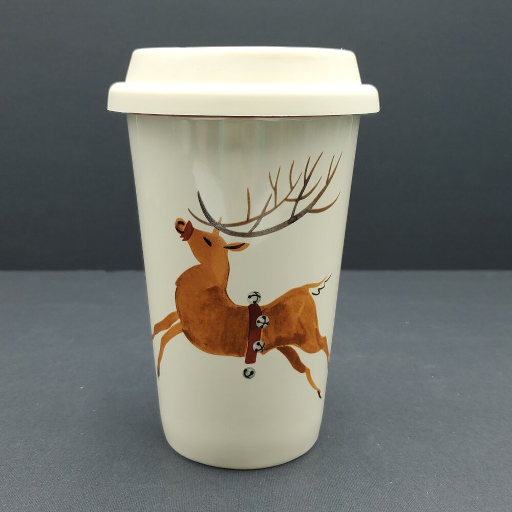 Longaberger Reindeer Travel Cup Christmas Holiday Travel Mug with Lid